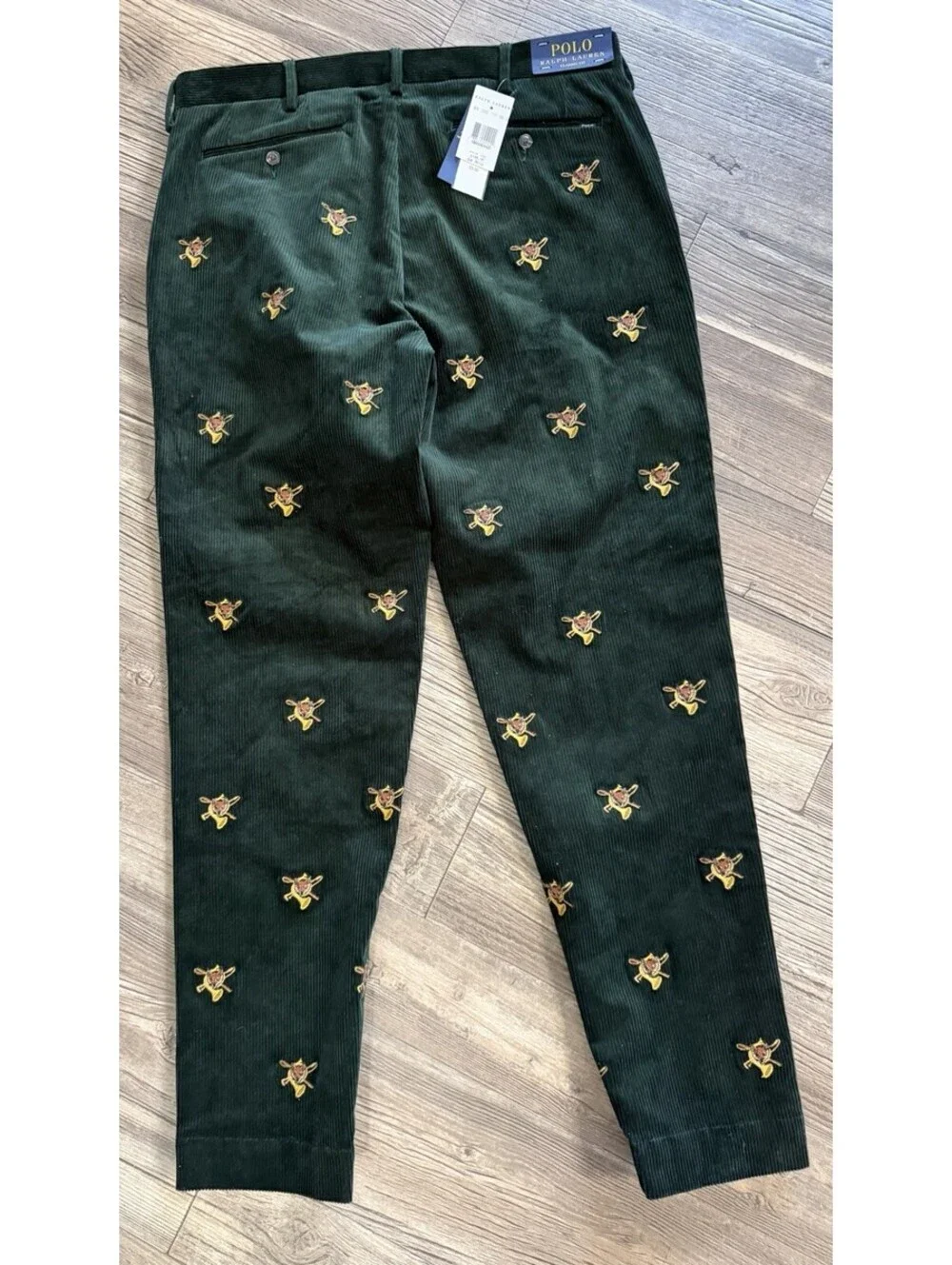 POLO Ralph Lauren Mens 33x30 Green Embroidered Corduroy Pants Fox/French NWT